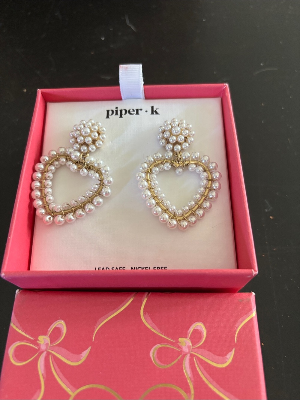 Piper Gold Heart Drop Earrings with White Pearls